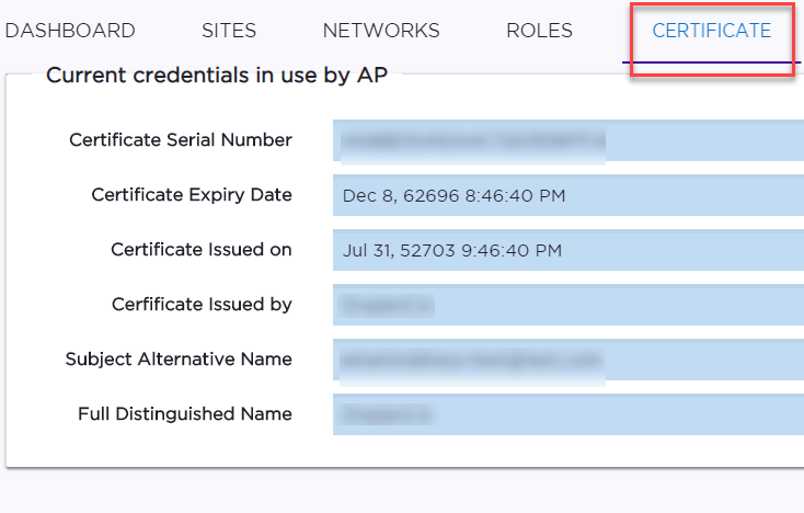 Certificate details associated with selected AP. View details from Certificate tab. Certificate details associated with selected AP. View details from Certificate tab.